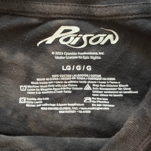 Women’s Poison 2023 Cropped Fringe Tie-Dye T-Shirt Black Large 1980s Band - Picture 2 of 6